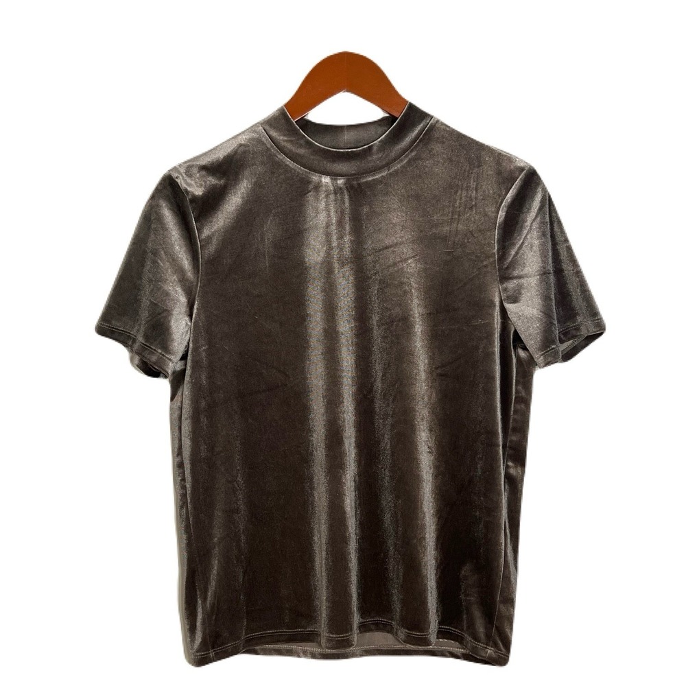 Zara Grey Mink‎ Mock Neck Velvet Velour Soft Shirt Holiday Party Capsule Classic